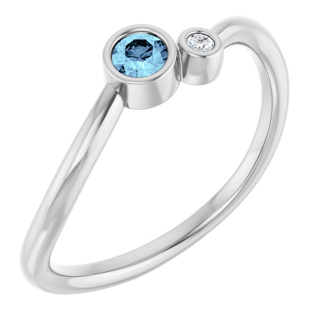 14K White Aquamarine & .02 CTW Diamond Two-Stone Ring